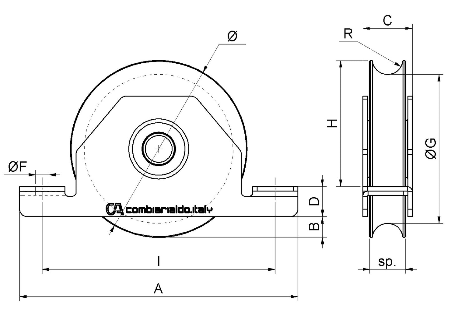 425 -O Grooved Wheel Single Bearing Internal Support