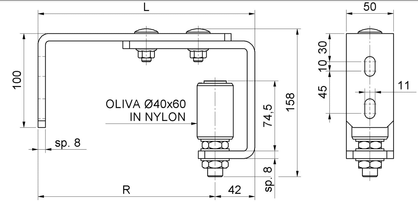 457 - Adjustable Side Guide Bracket With Guide Roller For Internal Guide