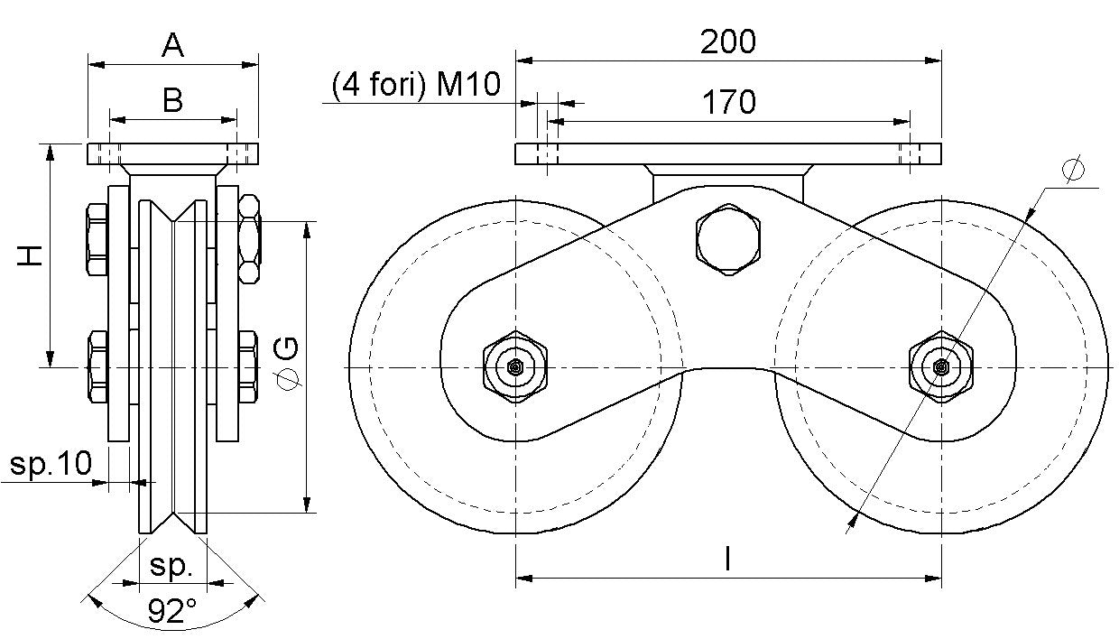 602 - Twin Balance Wheels V Groove 4 Bearings