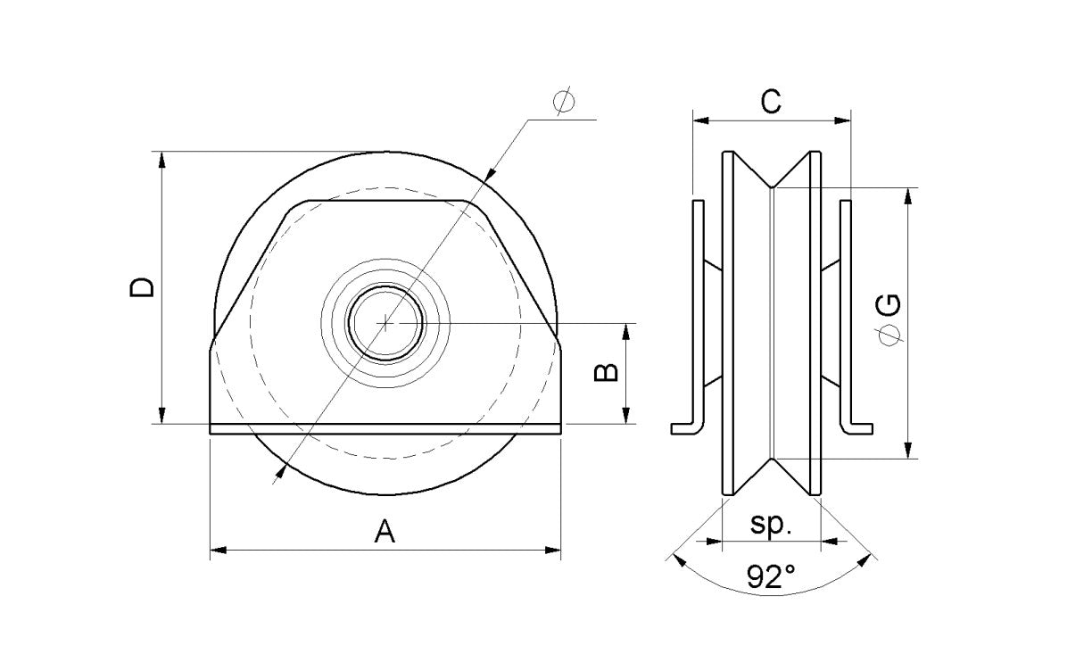 422 - V Grooved Wheel Double Bearing Side Support