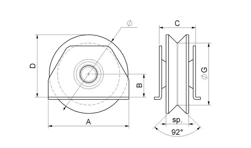 422 - V Grooved Wheel Double Bearing Side Support – Hywel Rolling Gear